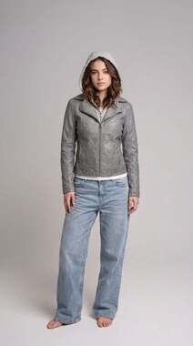 a.n.a Women's Gray Faux Leather Motorcycle Jacket with Removable Hood